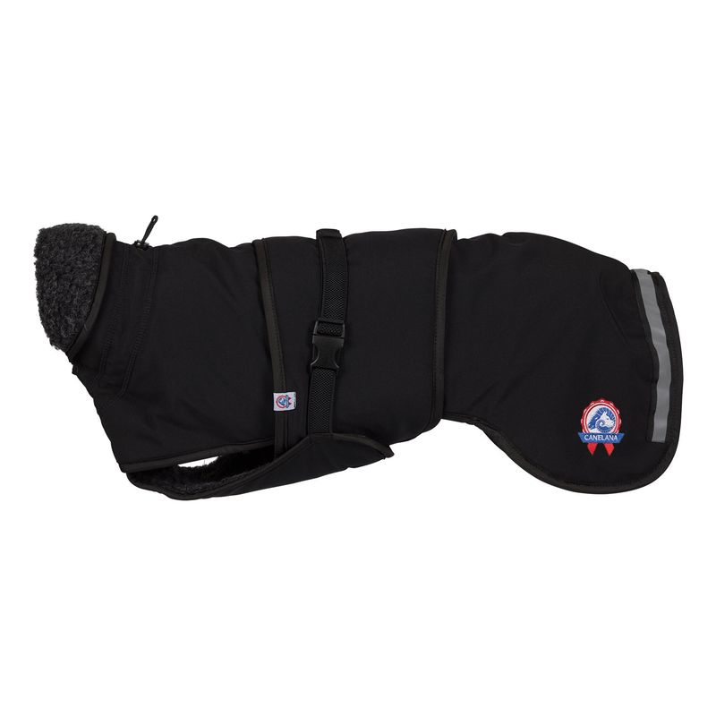 Thermo black - thick 100% wool dog coat with softshell 